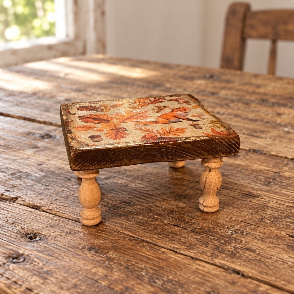 Handmade Wooden Riser Stand Fall Fox Woodland Autumn Decor Pedestal 5.5x5x3.25in